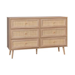 Commode décor bois et cannage 6 tiroirs, naturel