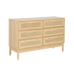 Commode décor bois et cannage 6 tiroirs teinte naturelle