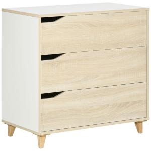Commode design scandinave 3 tiroirs blanc aspect bois clair