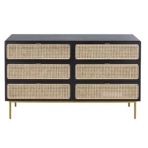 Commode double 6 tiroirs bicolore cannage en rotin L140
