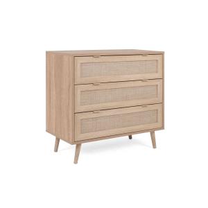 Commode effet bois, beige, 3 tiroirs avec imprimé cannage