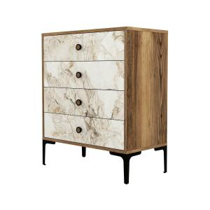 Commode effet bois beige, marbre blanc 76x40  cm