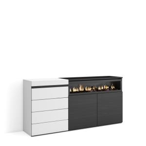 Commode effet bois blanc et noir 157x35x75cm cheminée effet…