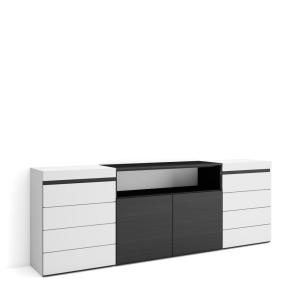Commode effet bois blanc et noir 214x35x75cm