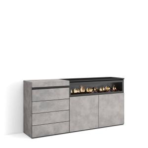 Commode effet bois ciment 157x35x75cm cheminée effet feu