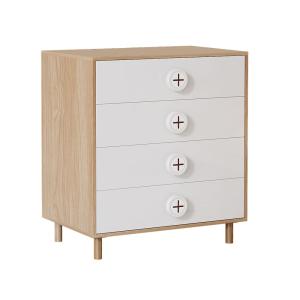 Commode en bois clair et blanc à 4 tiroirs