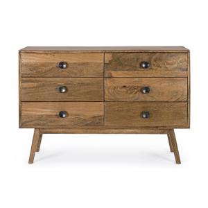 Commode en bois de manguier vintage 6 tiroirs L114