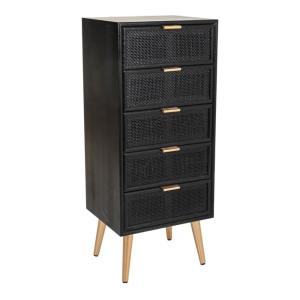 Commode en bois et treillis laqué noir 42x36,5x100,5h