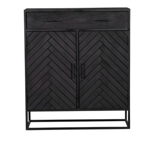Commode en bois noir 2 portes 2 tiroirs motif chevrons
