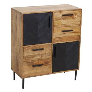 Commode en manguier naturel et teinté noir  2 portes   4 ti…
