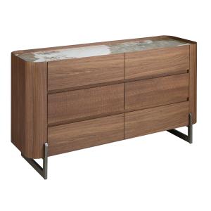 Commode en noyer et acier avec plateau en marbre de porcela…