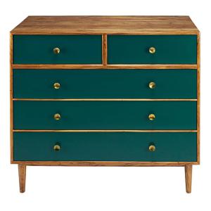 Commode haute 5 tiroirs en acacia massif vert L100