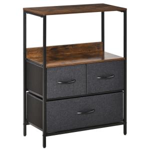 Commode meuble de rangement 3 tiroirs tissus métal marron e…