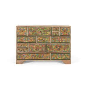 Commode ornée de motifs floraux peints à la main, 116 cm de…