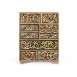 Commode ornée de motifs floraux peints à la main, 70 cm de…