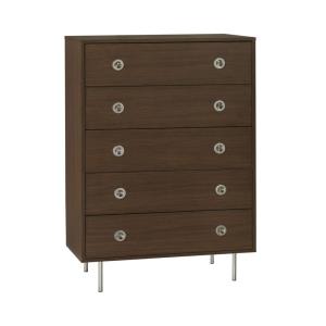 Commode vintage décor bois et acier 5 tiroirs noyer