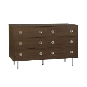 Commode vintage décor bois et acier 6 tiroirs noyer