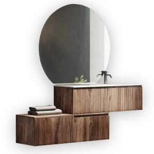Composition baignoire droite 4 pièces en MDF chêne foncé