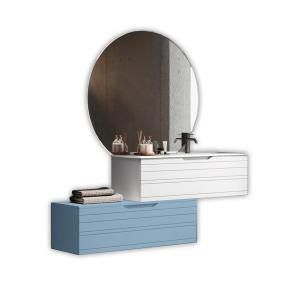 Composition de salle de bain vasque droite en MDF blanc/ble…