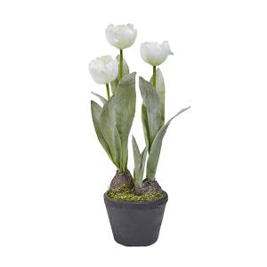 Composition de tulipes givrées en pot artificielles blanche…