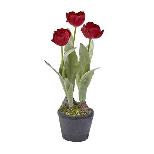 Composition de tulipes givrées en pot artificielles rouges…