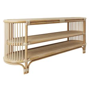 Console 140 cm en rotin naturel avec étagères