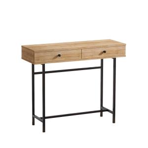 Console 2 tiroirs 100cm métal noir et bois chêne