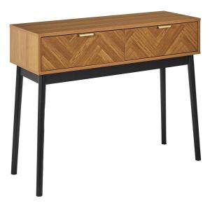 Console  2 tiroirs aspect bois décor chevrons piétement noi…