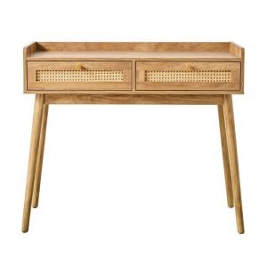 Console 2 tiroirs avec façades en rotin et pieds en bois L1…