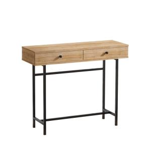 Console 2 tiroirs décor chêne et noir L100 cm