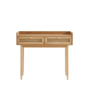 Console 2 tiroirs en bois et cannage L100cm - Bois clair