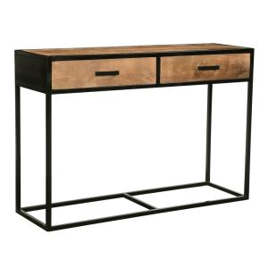 Console 2 tiroirs L120cm en bois de Manguier massif et méta…
