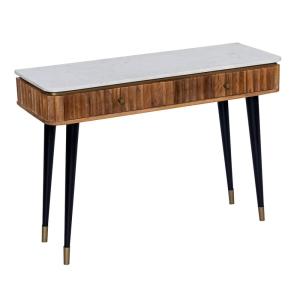 Console 2 tiroirs manguier plateau marbre pieds embout doré