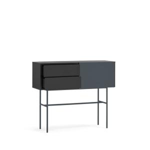 Console 2 tiroirs porte coulissante laquée noir  gris 110x9…