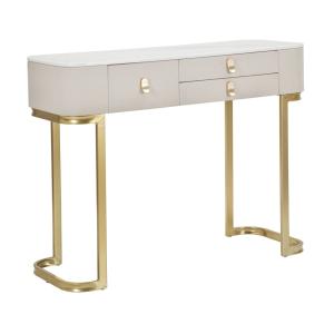 Console à 3 tiroirs en bois et tissu beige cm 100x40x80