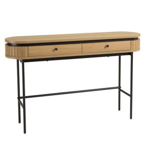 Console arrondie couleur naturelle 2 tiroirs pieds métal no…