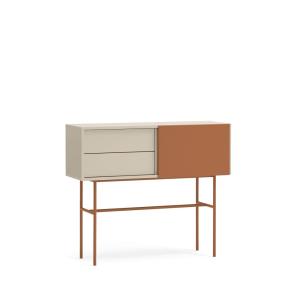 Console avec 2 tiroirs et porte coulissante laquée sable 11…