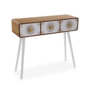 Console avec 3 tiroirs bois blanc et marron