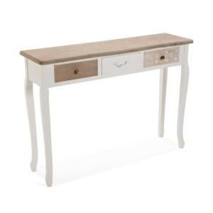 Console avec 3 tiroirs en imitation bois marron et blanc