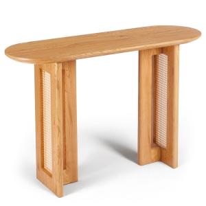 Console avec cannage 40x120cm chêne clair et rotin