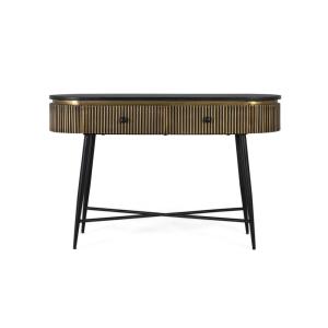 Console avec plateau en bois recouvert de feuilles de bronze