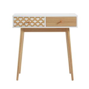 Console   blanc et effet chêne  2 tiroirs 80cm
