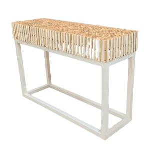 Console blanche en branches de teck et pieds en fer 80x120x…