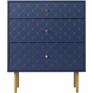 Console Bleu Marine à 3 Tiroirs avec Pieds Dorés