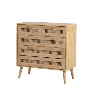 Console bois naturel 5 tiroirs cannage