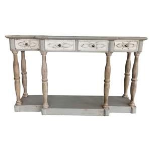 Console d'entrée en bois blanc vieilli, 4 tiroirs, 143x42x8…