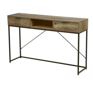 Console d'entrée en métal noir et bois 2 tiroirs   1 casier…