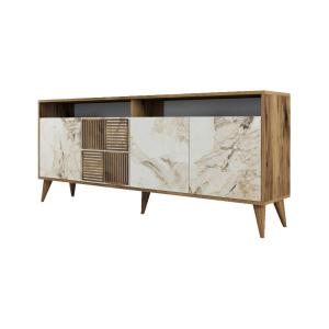 Console effet bois beige, marbre blanc 180x35  cm