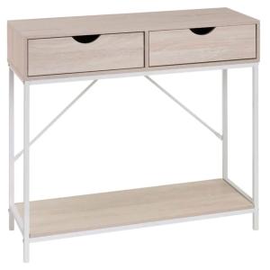Console effet bois blanchi et métal blanc 2 Tiroirs 80x30x7…