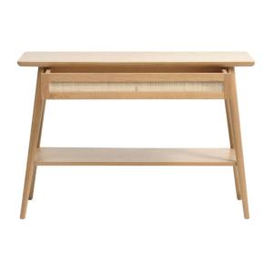 Console en bois clair 110cm avec tiroir en cannage